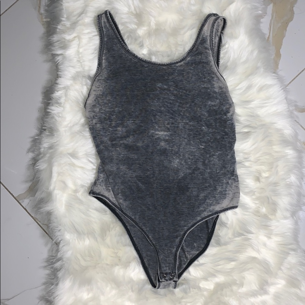 TOPSHOP GREY ACID WASH BODY SUIT